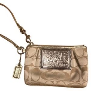 Coach Poppy Khaki and Gold Wristlet